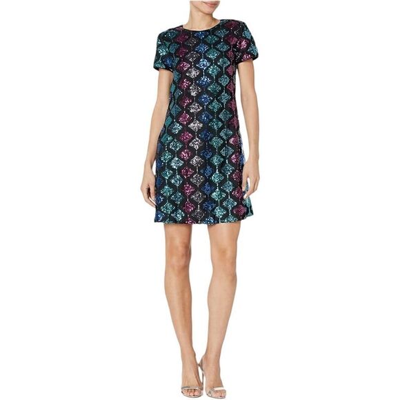 London Times Short Sleeve A-Line Dress in Black/Multi-Color Sequins, Sz 8P. NWT! - Picture 3 of 16